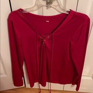Lace up red long sleeve top